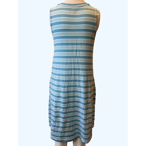 Time and Tru Women Striped Mini Dress Round Neck W/Pockets Aqua Spring Sz Small - Picture 5 of 11